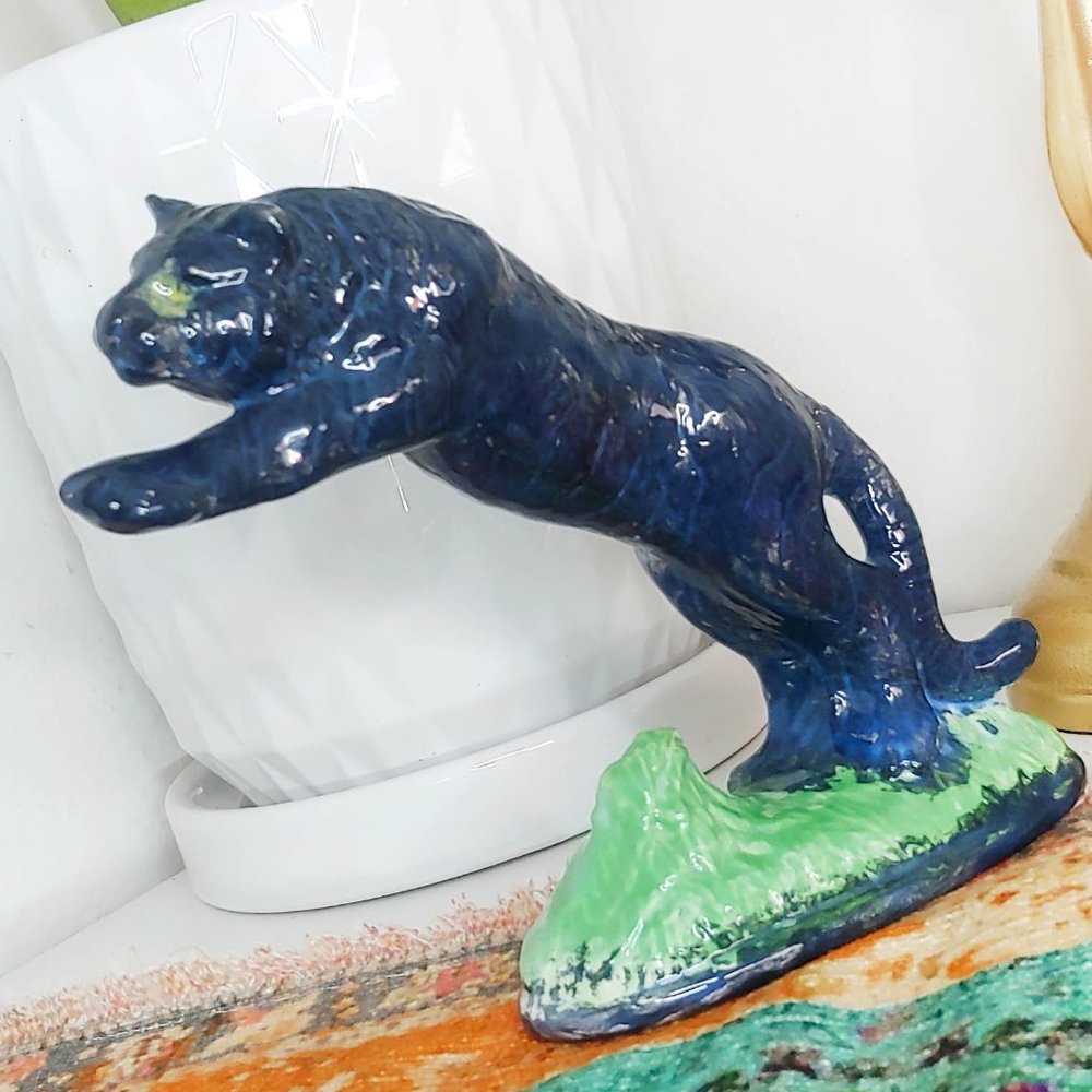 Vintage Kitsch Dopamine Decor Ceramic Tiger Figurine